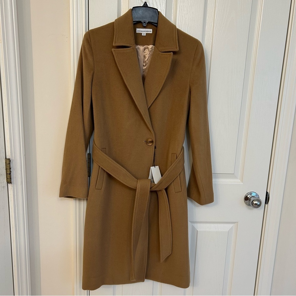 Sofia Cashmere Belted Notch Collar Wool Coat in Camel Size 4 - Picture 3 of 8